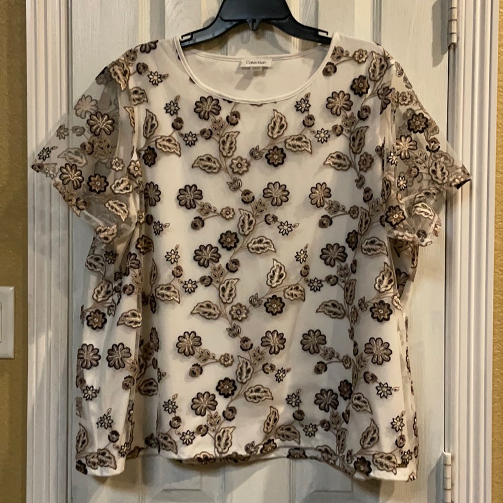 Calvin Klein Blouse, Embroidery Overlay, 2X
